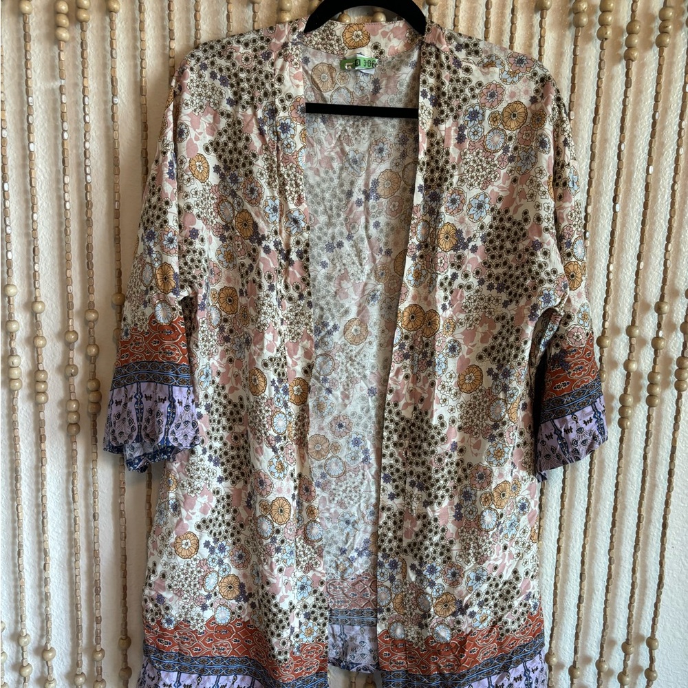 Lulla Collection Boho Mandala Indie Floral Kimono Open Front Cover Up